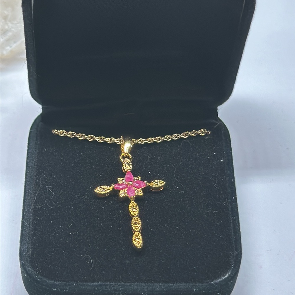 Ruby cross necklace gold plated made in Thailand brand new